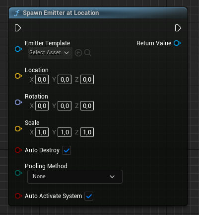 Spawn Emitter at Location blueprint node